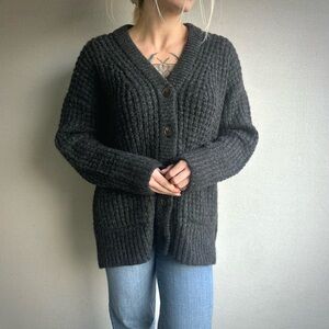 Faherty Baby Alpaca Wool Cardigan Sweater Womens SP Black/Gray Waffle Knit